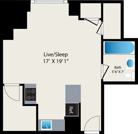 Floor plan for studio, 1 bath, 465 sqft